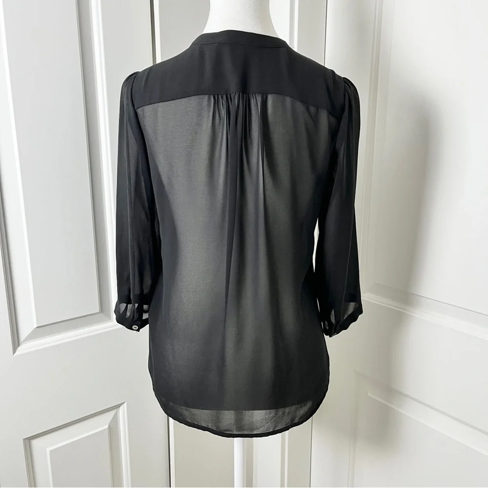 H&M Sheer Black Pleated Pintuck V-Neck Blouse - US Size 4 - Picture 5 of 12